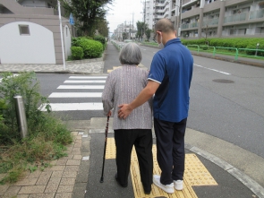 横断歩道の手前でしっかり止まっています