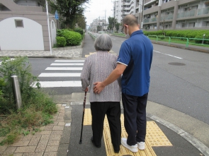 横断歩道の手前でしっかり止まっています